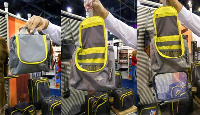 The Packing Genius by Kiva, a light weight and compact pack for organizing toiletries, is on display at this year's Travel Goods Show in Las Vegas, Thursday March 8, 2012.