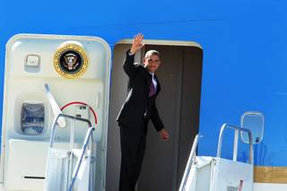 President Barack Obama departs from McCarran Airport in Las Vegas after delivering an energy policy speech at a solar plant in Boulder City on Wednesday, March 21, 2012.