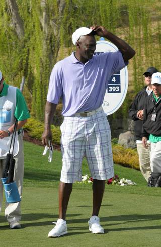Michael Jordan plays in the Michael Jordan Celebrity Invitational golf tournament at Shadow Creek Golf Course in Las Vegas on Thursday, March 29, 2012.