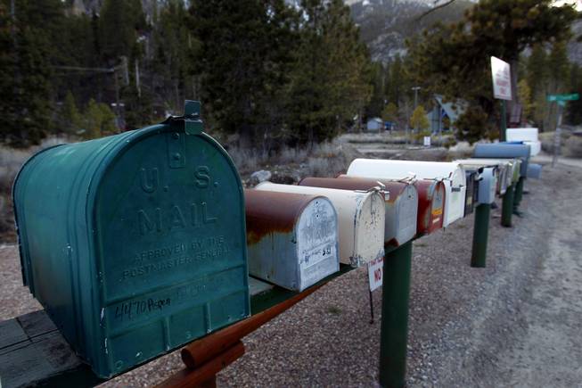 Mailboxes are lined up in the Old Town subdivision in Kyle Canyon on Mount Charleston Thursday, April 5, 2012.