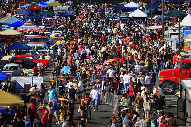 Attendees fill a parking lot for a car show at the Viva Las Vegas rockabilly weekend Saturday, April 7, 2012.