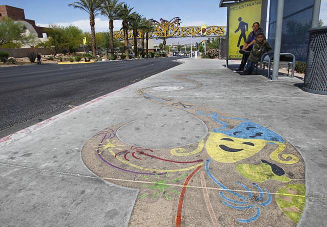A sidewalk enhancement is shown on Las Vegas Boulevard North Thursday, April 11, 2012.  "Flourish," created by Las Vegas artist Denise Duarte, is one of three pieces of art in the Cultural Corridor Trail Improvement Project, which won the Public Art Category award. Flourish consists of eight sidewalk enhancements that coincide with banners and entice pedestrians and vehicles to follow the trail to individual cultural institutions.