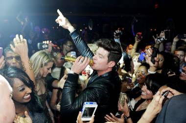 Robin Thicke hosts and performs at 1 OAK in the Mirage on Friday, April 13, 2012. 