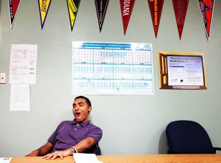 Senior Isai Chavarria reacts to the news that he passed the science and writing Nevada High School Proficiency Exams at Chaparral High School on Wednesday, April 18, 2012.
