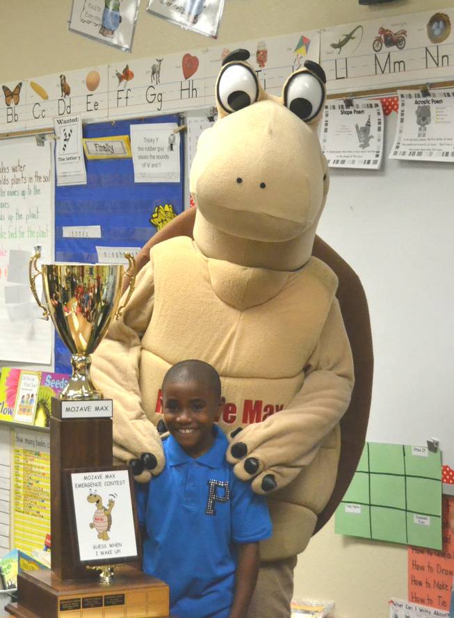 Nate Mack Elementary School first-grader Quinton Larry is the winner of this year's Mojave Max Emergence Contest.