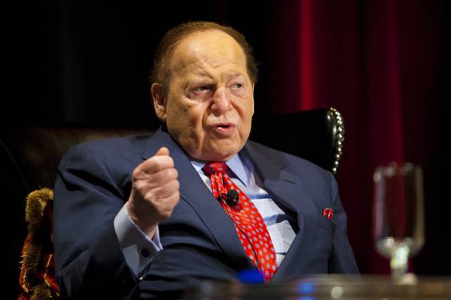 Las Vegas Sands CEO and Chairman Sheldon Adelson makes a few remarks after receiving the Hospitality Industry Leader of the Year award at the eighth-annual Vallen Dinner of Distinction, April 26, 2012.
