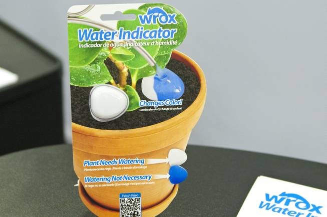 The Wrox Water Indicator, a device that tells you when to water your plants, is shown at the 2012 National Hardware Show in Las Vegas, Wednesday May 2, 2012.