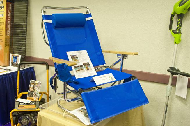 The Sun-Tracker Swivel Lounger, a beach chair that swivels, is shown at the 2012 National Hardware Show in Las Vegas, Wednesday May 2, 2012.