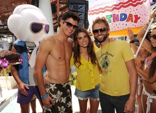 Nikki Reed celebrates her 24th birthday with her brother Nathan Reed, left, and husband Paul McDonald at Marquee Dayclub in The Cosmopolitan of Las Vegas on Saturday, May 19, 2012.