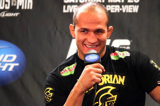 Junior Dos Santos speaks to the media during the press conference for UFC 146 in the lobby of the MGM Grand in Las Vegas on Thursday, May 24, 2012.