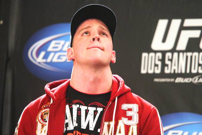 Heavyweight fighter Stefan Struve sits on stage during the press conference for UFC 146 in the lobby of the MGM Grand in Las Vegas on Thursday, May 24, 2012.