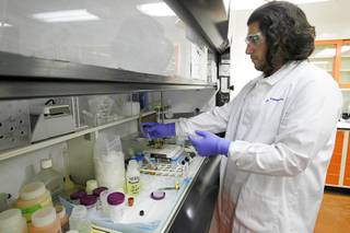 Graduate student John Despotopulos checks on an experiment in a radiochemistry lab at UNLV Wednesday, May 30, 2012.