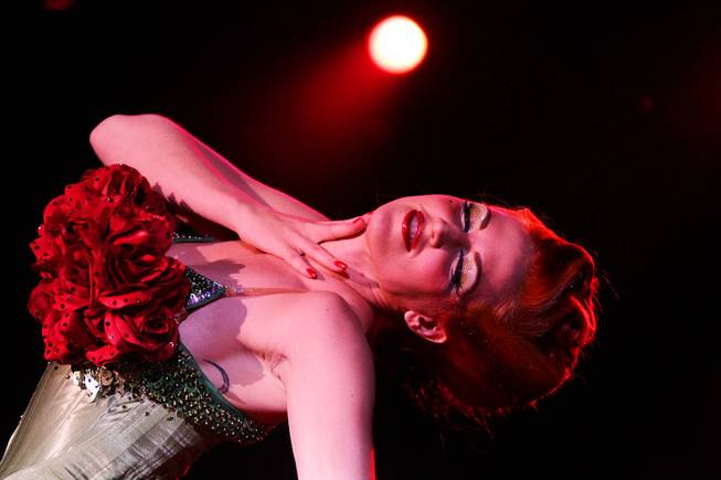 Melody Mangler of Vancouver, Canada performs in the Movers, Shakers & Innovators Showcase during Burlesque Hall of Fame Weekend at the Orleans in Las Vegas on Thursday, May 31, 2012.