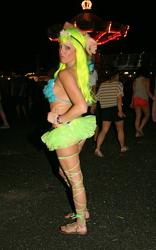 Fans show off their elaborate, over-the-top style at the Electric Daisy Carnival at Las Vegas Motor Speedway on Sunday, June 10, 2012.