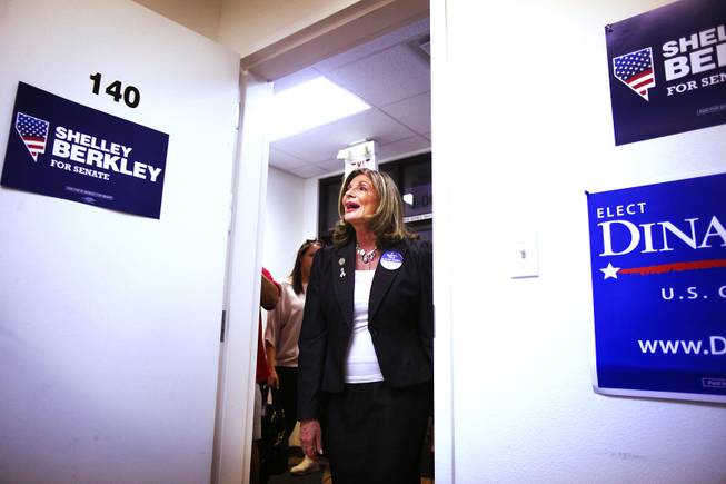 Rep. Shelley Berkley, D-Nev. walks into the new Nevada Democratic Party Field Office on primary election night in Henderson on Tuesday, June 12, 2012.