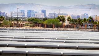 A 25-acre solar panel project is being built by the City of Las Vegas next to the Water Pollution Control Facility on the east side of town on Tuesday, June 12, 2012.