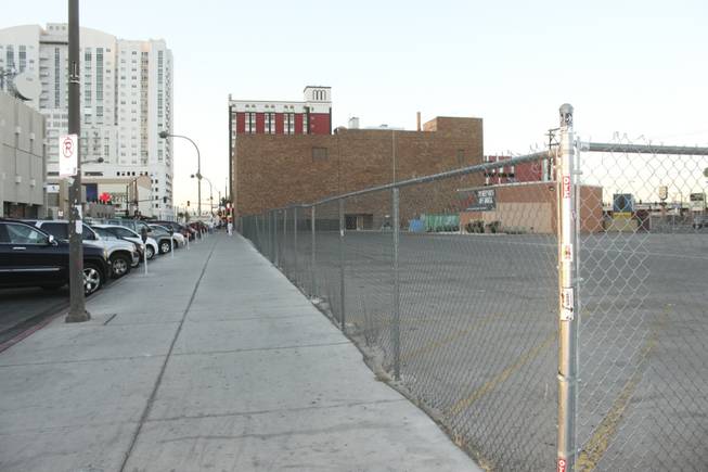 A view of the parking lot behind the future home of the Fremont Country Club, a music venue, and Triple B., a bar and billiard's lounge, located at at 601 E. Fremont St. across from El Cortez as seen on Tuesday, June 19, 2012.