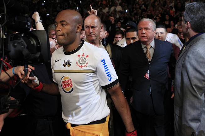 Anderson Silva enters for his bout against Chael Sonnen at UFC 148 Saturday, July 7, 2012 at the MGM Grand Garden Arena.