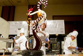 Scott Green of Team USA works on a chocolate creation during the Amoretti World Pastry Team Championship at Red Rock Resort Monday, July 9, 2012.