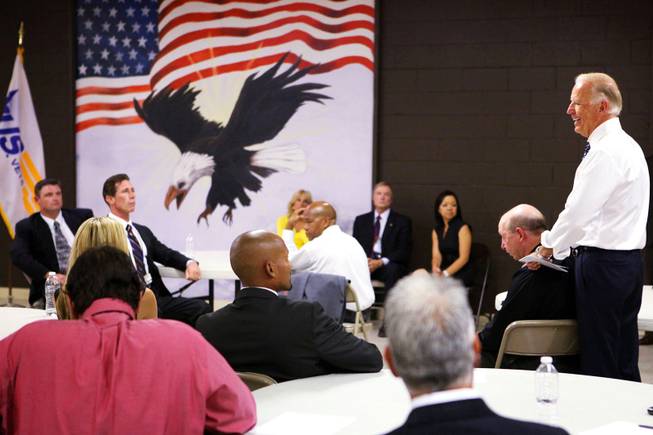 Vice President Joseph Biden visits veterans at the U.S. Vets Career Center in downtown Las Vegas on Tuesday, July 10, 2012.