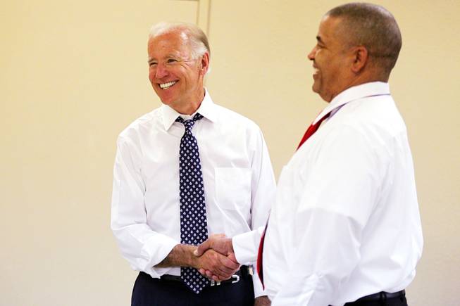 Vice President Joseph Biden visits veterans at the U.S. Vets Career Center in downtown Las Vegas on Tuesday, July 10, 2012.