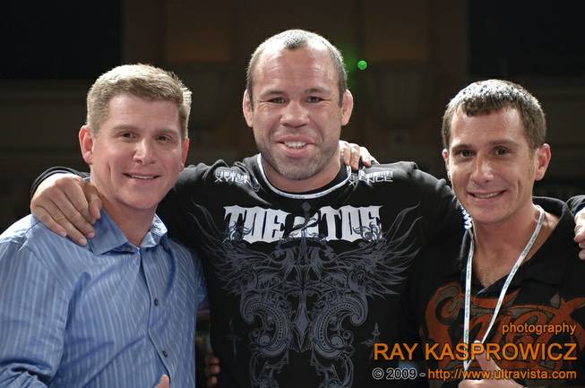 Tuff-N-Uff president Barry Meyer, left, and brother, Jeff, right, pose with UFC fighter Wanderlei Silva after a show at the Orleans in this file photo from 2009.