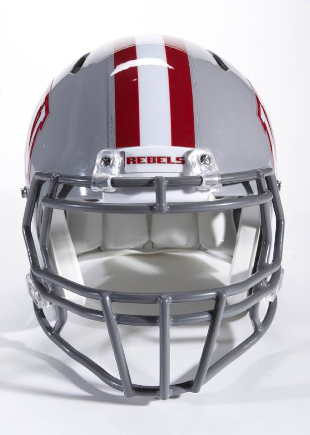 A front view of UNLV's 2012 football helmet.