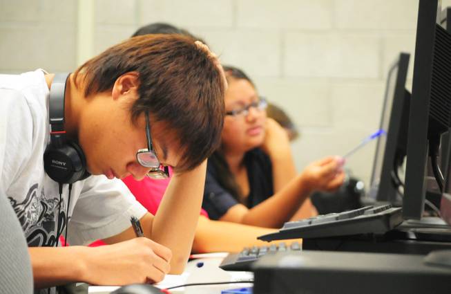 Timmy Nguyen, 18, studies at UNLV's Summer Bridge program on Tuesday, July 17, 2012. The new program helps incoming freshmen avoid costly remedial math courses by preparing them for five weeks over the summer to pass a math proficiency exam that would place them into a college-level math course.