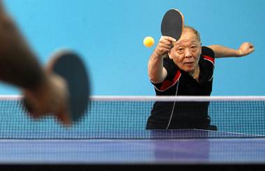 Resident pro David Sakai, 65, returns a ball at the Las Vegas Table Tennis Club, 3060 S. Highland Dr., Thursday, July 19, 2012.