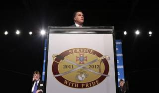 Republican presidential candidate, former Massachusetts Gov. Mitt Romney addresses the 113th National Convention of the Veterans of Foreign Wars in Reno, Nev. Tuesday July 24, 2012.(AP Photo/Rich Pedroncelli)