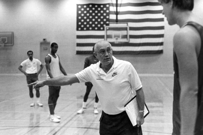 UNLV basketball coach Jerry Tarkanian leads a practice in 1984 ...