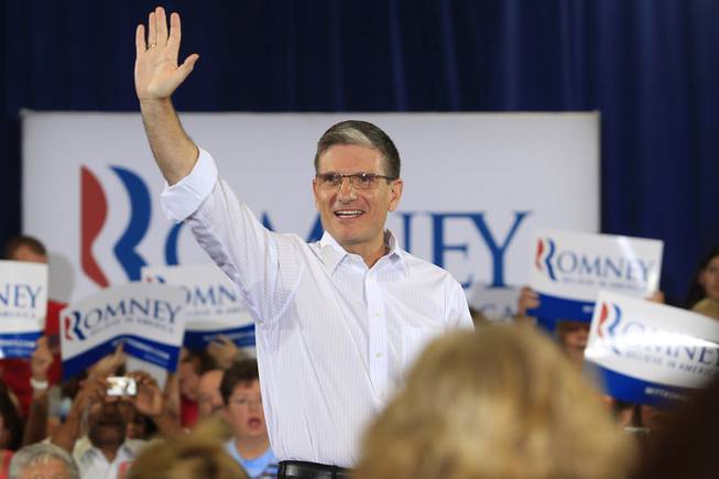 Congressman Joe Heck is introduced at a campaign event for Mitt Romney at Ronnow Elementary school featuring U.S. Sen. Marco Rubio Saturday, July 28, 2012.