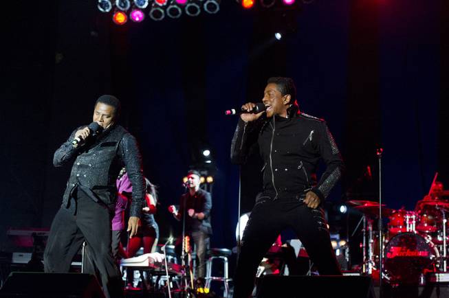 Jackie, left, and Jermaine Jackson perform during The Jacksons: Unity Tour 2012, part of the Seaside Summer Concert Series on Saturday, Aug. 11, 2012 in Brooklyn, New York.