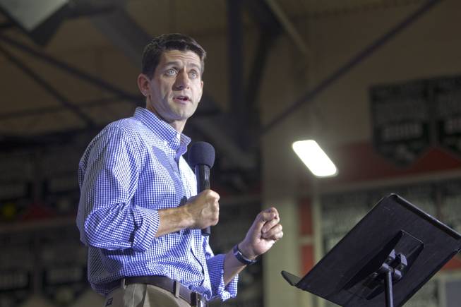 Republican vice presidential candidate Paul Ryan addresses a rally at Palo Verde High School in Summerlin on Tuesday, Aug. 14, 2012.