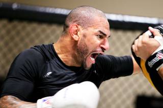 Local UFC welterweight Jay Hieron works out for the media at Xtreme Couture in Las Vegas on Wednesday, August 22, 2012.