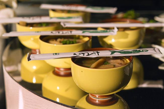 Bowls of ramen are displayed during a media preview of Bacchanal Buffet under construction at Caesars Palace on Tuesday, Aug. 28, 2012. Caesars hopes the $17 million, 25,000-square-foot buffet will set the new standard for Las Vegas buffets with more than 500 food items and seating for 600 guests.