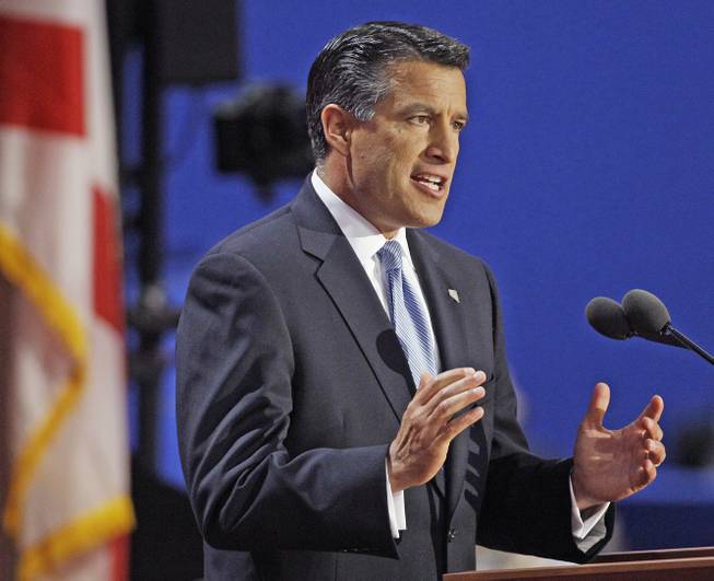 Nevada Gov. Brian Sandoval addresses delegates during the Republican National Convention in Tampa, Fla., on Tuesday, Aug. 28, 2012. 