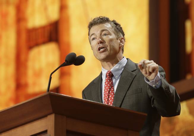 Sen. Rand Paul, R-Ky., addresses the Republican National Convention in Tampa, Fla., on Wednesday, Aug. 29, 2012. 