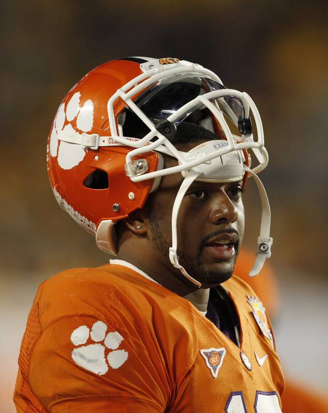 Clemson quarterback Tajh Boyd (10) on the sidelines during the second half of the Orange Bowl NCAA college football game against West Virginia, Wednesday, Jan. 4, 2012, in Miami .