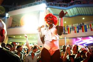 Coco Montrese performs during the Drink & Drag After Parade Festival at Neonopolis in downtown Las Vegas on Friday, September 7, 2012.