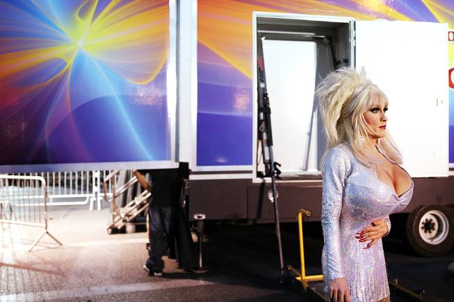 Kenneth Blake of Divas Las Vegas waits to go onstage as Dolly Parton during the 2012 Las Vegas PRIDE Night Parade in downtown Las Vegas on Friday, September 7, 2012.