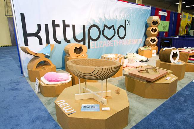 Kittypod cat furniture designed by designed by Elizabeth Paige Smith is displayed during SuperZoo, a trade show for the pet industry, at the Mandalay Bay Convention Center Tuesday, Sept. 11, 2012.