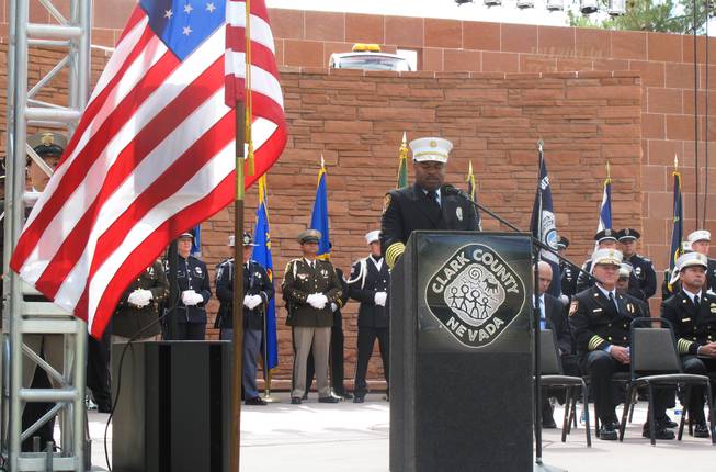 Local residents, first responders and elected officials gathered in downtown Las Vegas on Tuesday, Sept. 11, 2012, to commemorate the 11th anniversary of the Sept. 11, 2001 terrorist attacks.
