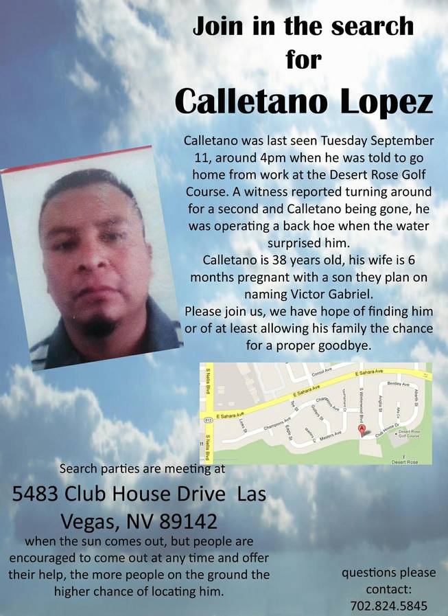 Astrid Silva, Las Vegas, is urging people to assist in the search for Calletano Lopez, the landscaper who went missing Tuesday during a downpour at Desert Rose Golf Course.