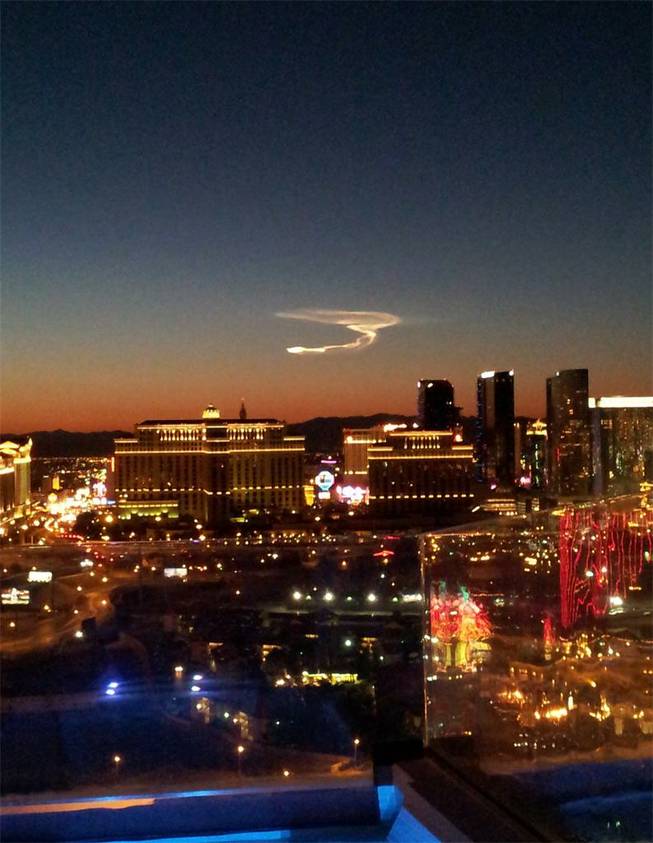 A photo submitted by a viewer to KSNV Channel 3 shows the contrail visible over Las Vegas by a missile test fired in New Mexico.