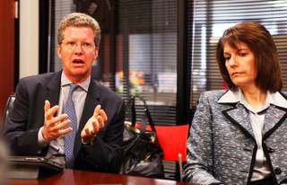 U.S. Housing and Urban Development Secretary Shaun Donovan and Nevada Attorney General Catherine Cortez Masto speak to an editorial board at the Las Vegas Sun offices in Henderson on Monday, September 24, 2012.