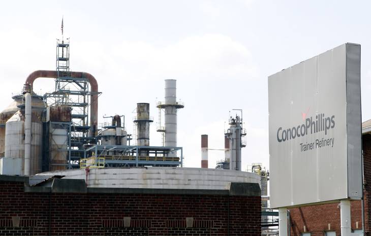 This Thursday, April 19, 2012, file photo shows the ConocoPhillips refinery in Trainer, Pa., near Philadelphia. Delta Air Lines Inc. Monday, April 30, 2012, said it will buy the refinery as part of an unprecedented deal that it hopes will cut its jet fuel bill. Delta is buying the Trainer, Pa. refinery from Phillips 66, a refining company being spun off from ConocoPhillips. Delta says a subsidiary will pay $150 million, including $30 million in job-creation assistance it is getting from the state of Pennsylvania.
