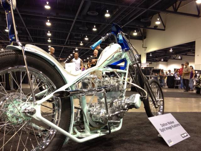 Dalton Walker, of Hanford, Calif., looked to '70s choppers as the design inspiration for his entry. The bike features skinny tires, a wispy frame and minimal instrumentation. It also boasts an engine from British bike manufacturer Triumph, a rarity in a field in which many bikes featured Harley-Davidson power plants.