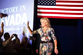Ann Romney speaks at a campaign rally inside the Henderson Convention Center on Monday, October 1, 2012.