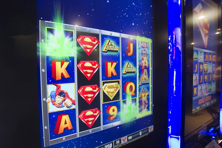 A Superman-themed slot machine is displayed at the Aristocrat booth during the Global Gaming Expo (G2E) at the Sands Expo Center Tuesday, Oct. 2, 2012.